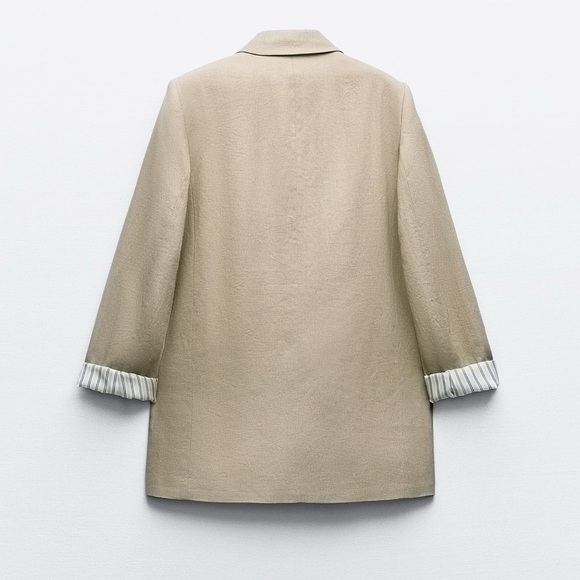 Zara Linen Roll Up Sleeve Open Front Blazer - Picture 2 of 6